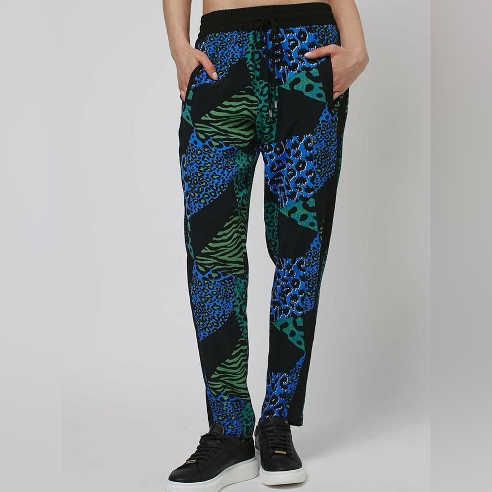 *TOPSHOP* Black x Blue Animal Print Stretch Waist Band Joggers Size 6